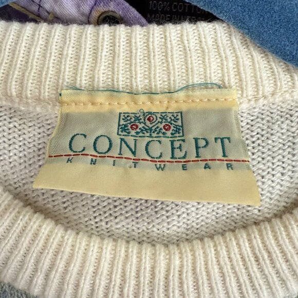 Vintage Concept Knitwear Sweater Womens Sz M Pastel Harlequin 80s 90s Grannycore - Picture 6 of 10